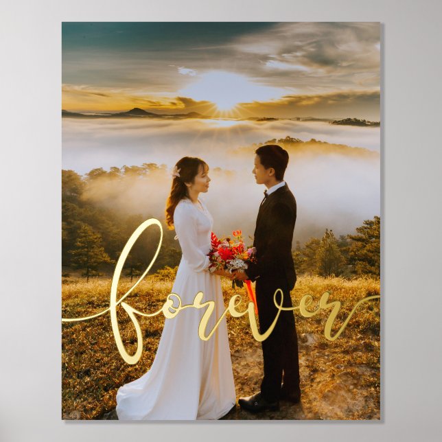 Forever elegant design overlay wedding photo gold foil prints (Front)