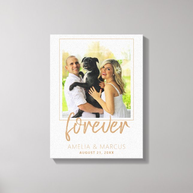 Forever Elegant Golden Script Wedding Keepsake Canvas Print (Front)