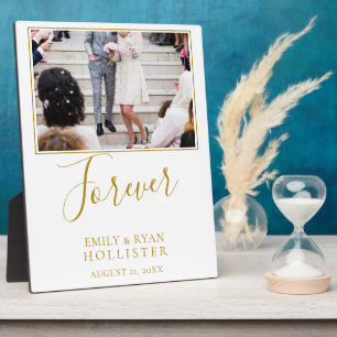 Forever Elegant Golden Script Wedding Photo Plaque