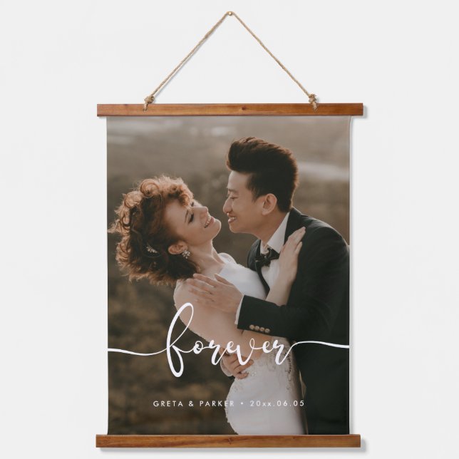 Forever Elegant newlyweds photo overlay Hanging Tapestry (Front)