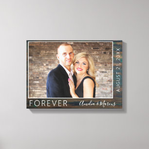 Forever Elegant Rustic Wood Script Wedding Photo Canvas Print