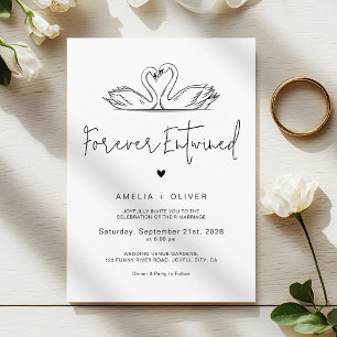 Forever Entwined Minimalist Script Swans Wedding Invitation