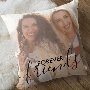 Forever Friends Black Script Overlay 2 Photo Throw Pillow