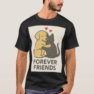 Forever Friends Cat & Dog Hugging T-Shirt   Cute P