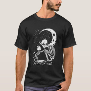 Forever Friends Skeleton Cat Gothic Moon Halloween T-Shirt