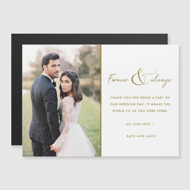 Forever Gold Elegant Photo Wedding Thank You  (Front/Back)
