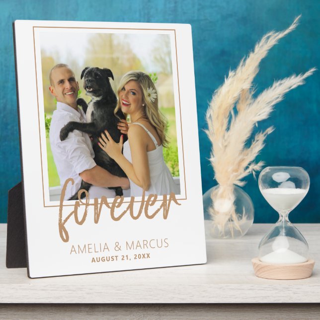 Forever Golden Script Wedding Keepsake Photo Plaque (Side)