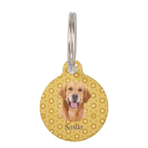 "Forever Golden Stylish Golden Retriever Floral Pet Tag