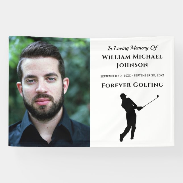 Forever Golfing Custom Photo Memorial Funeral Banner (Horizontal)