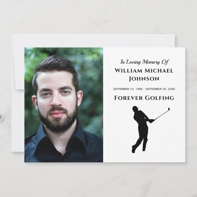 Forever Golfing Custom Photo Memorial Funeral Thank You Card (Front)