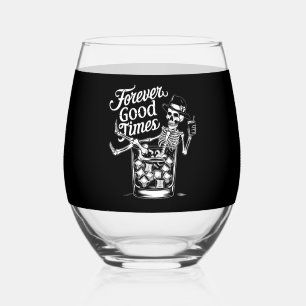 Forever Good Time Funny Halloween Skull Stemless Wine Glass