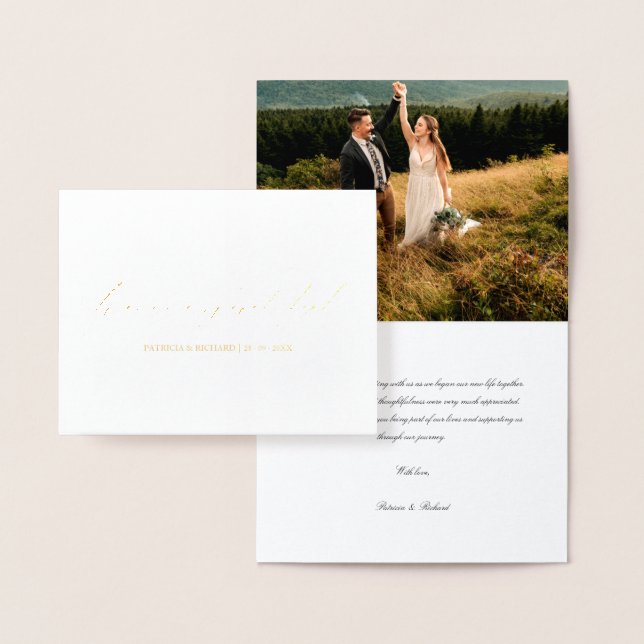 Forever Grateful Chic Wedding Thank You Photo Foil Card (Display)