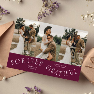 Forever Grateful Cranberry Wedding Multi Photo  Thank You Card