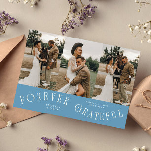 Forever Grateful Denim Blue Wedding Multi Photo  Thank You Card