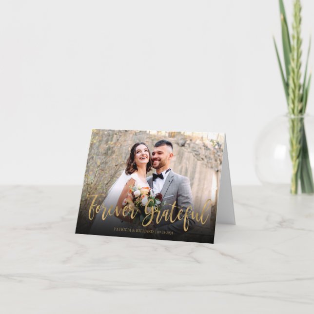 Forever Grateful Elegant Photo Wedding Thank You (Front)
