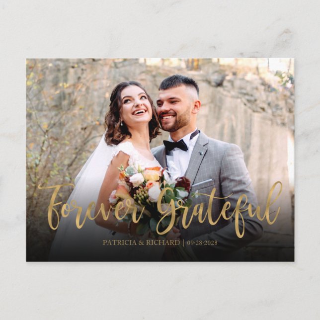 Forever Grateful Elegant Photo Wedding Thank You Postcard (Front)