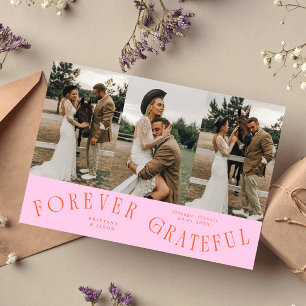 Forever Grateful Orange Pink Wedding Multi Photo  Thank You Card