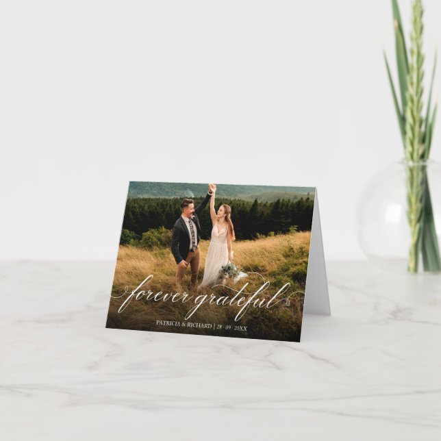 Forever Grateful Script Wedding Thank You Photo (Front)