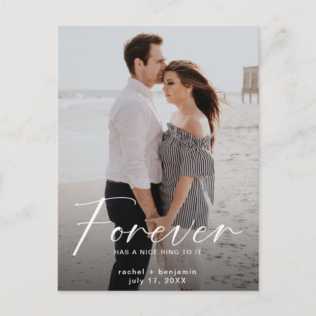 Forever has a nice ring Photo Engagement Modern Sa Announcement Postcard (Front)