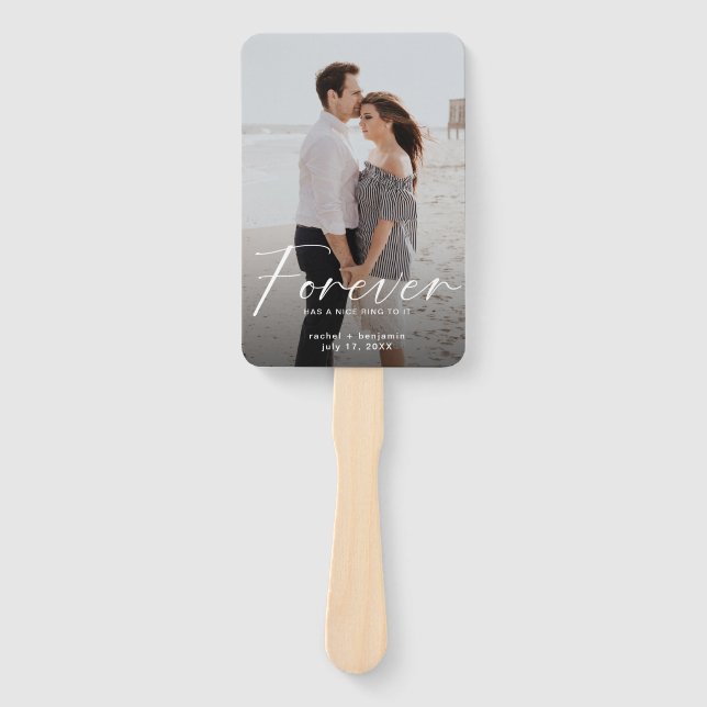 Forever has a nice ring Photo Engagement Modern Sa Hand Fan (Front)