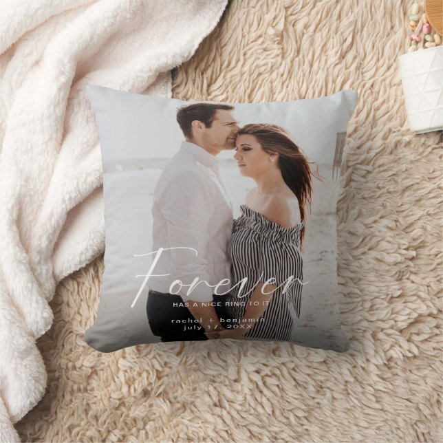Forever has a nice ring Photo Engagement Modern Throw Pillow (Blanket)