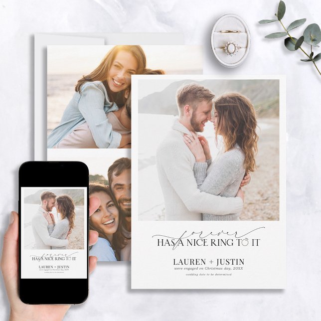 Forever Has a Nice Ring Quote 3 Photo Engagement Invitation (Creator Uploaded)