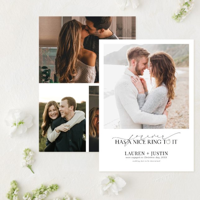  Forever Has a Nice Ring Quote 4 Photo Engagement Invitation (Creator Uploaded)