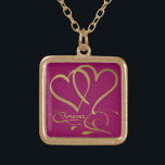 Forever Hearts Gold editable background colours Gold Plated Necklace<br><div class="desc">Customize with names,  dates and background colours.</div>