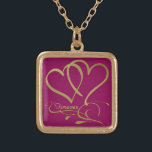 Forever Hearts Gold editable background colours Gold Plated Necklace<br><div class="desc">Customize with names,  dates and background colours.</div>