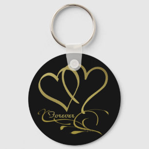Forever Hearts Gold editable background colours Keychain
