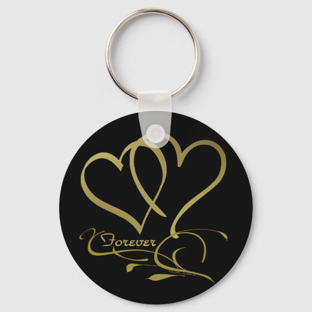 Forever Hearts Gold editable background colours Keychain (Front)