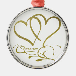 Forever Hearts Gold editable background colours Metal Ornament