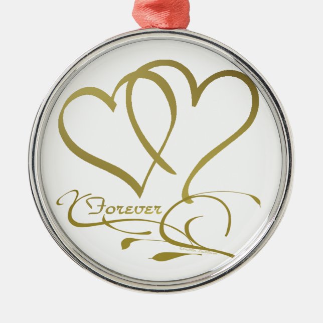 Forever Hearts Gold editable background colours Metal Ornament (Front)