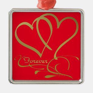 Forever Hearts Gold editable background colours Metal Ornament