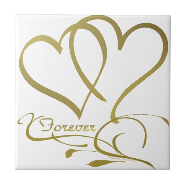 Forever Hearts Gold editable background colours Tile (Front)