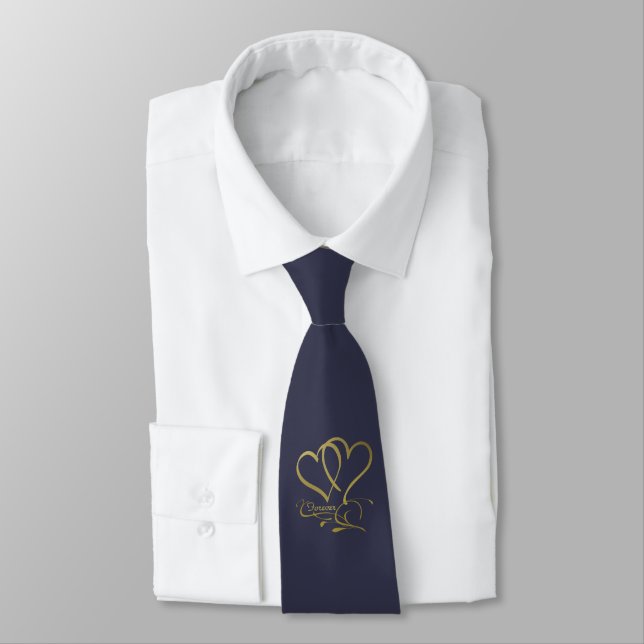 Forever Hearts Gold on Gun Metal Tie (Tied)