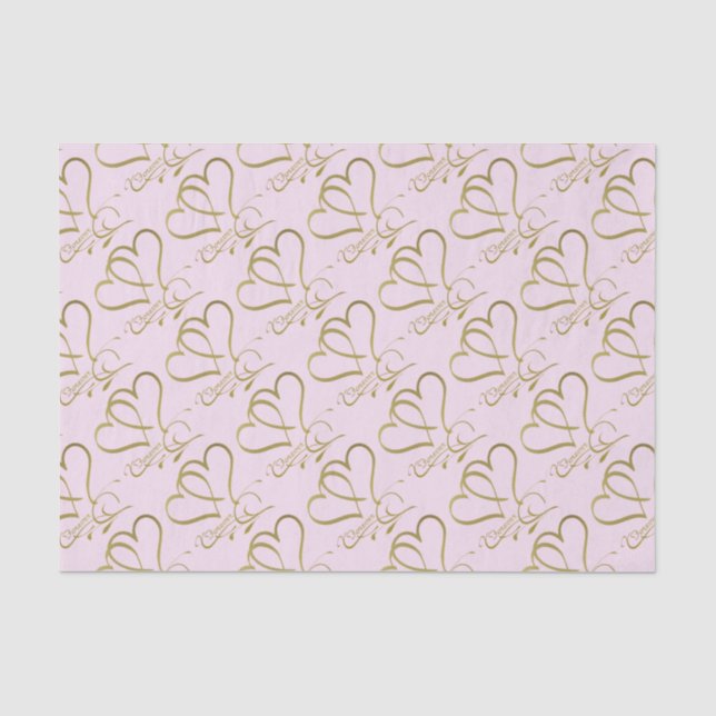 Forever Hearts Gold on Pink Tissue Paper (Front)