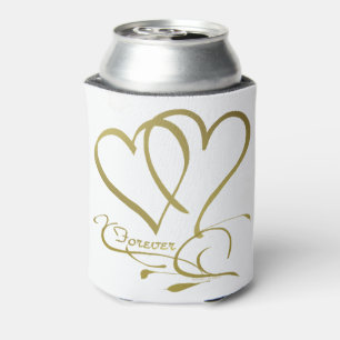 Forever Hearts Gold on White Can Cooler