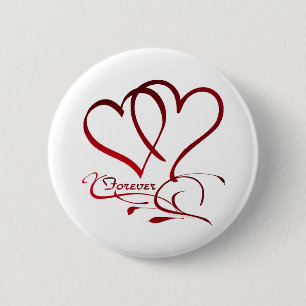 Forever Hearts Red on White 2 Inch Round Button