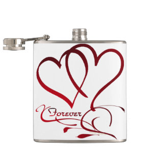 Forever Hearts Red on White Hip Flask