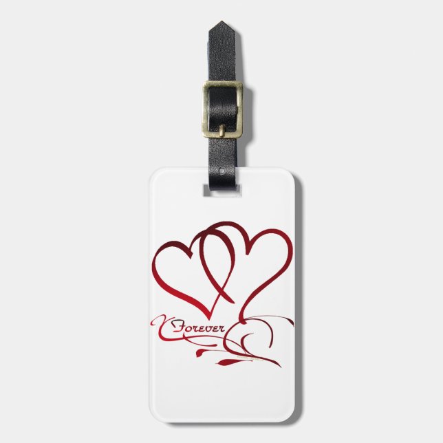 Forever Hearts Red on White Luggage Tag (Front Vertical)