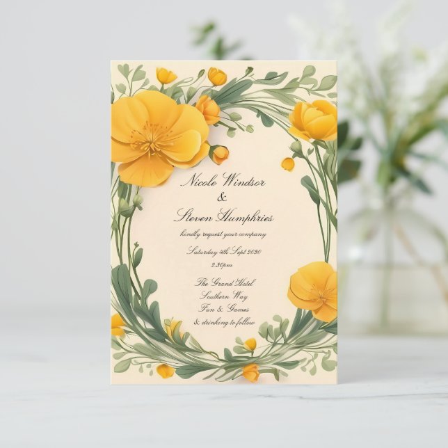 Forever in Bloom Buttercup Wedding Invitation (Standing Front)