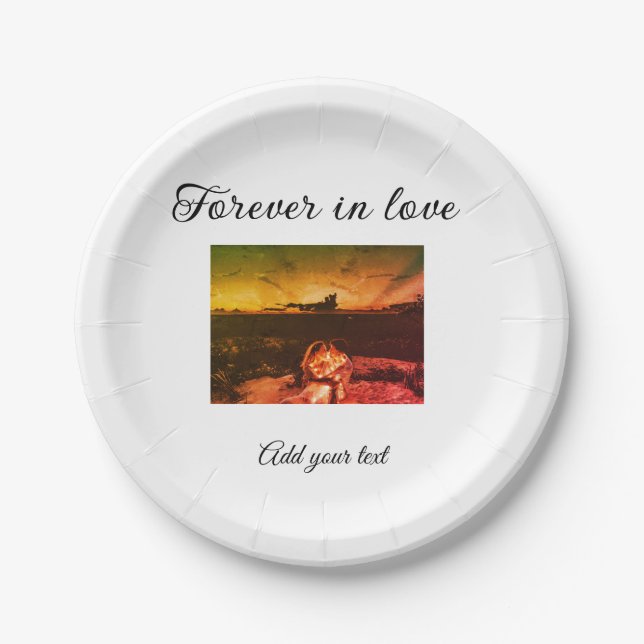 Forever in love add couple photo wedding engaged a paper plate (Front)