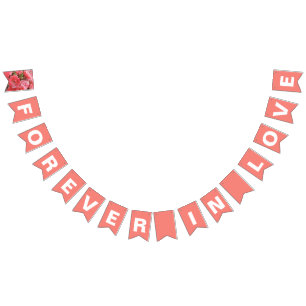 Forever in Love Coral Wedding Bunting Flags