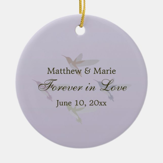 Forever in Love Hummingbird Theme Ceramic Ornament (Front)