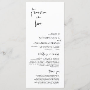 Forever in love, Modern Minimalist Wedding Program
