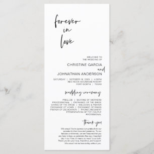 Forever in love, Modern Minimalist Wedding Program