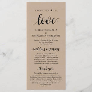 Forever in love, Modern Wedding Ceremony, kraft Program