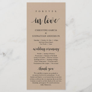 Forever in love, Modern Wedding Ceremony, kraft Program