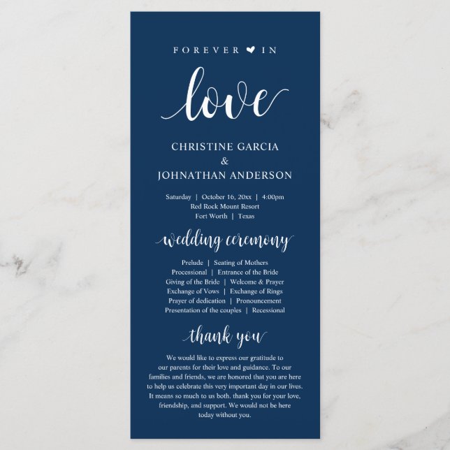 Forever in love, Modern Wedding Ceremony, Navy Pro Program (Front)
